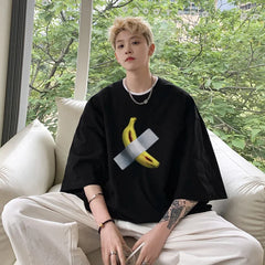 HEARUJOY - T Shirt Oversized Cotton For Men White Men's Banana Print T-shirts 5XL Male Casual Wear Summer Tee Shirts Unisex Big Size