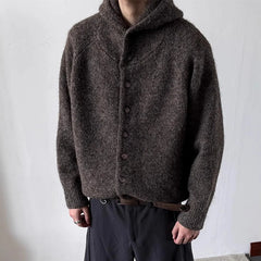 YICKYUE - Vintage Knit Hooded Cardigan Mens Fall Long Sleeve Hoodie Tops Simple High-end Winter Warm Knitwear Lazy Wind Sweater Streetwear