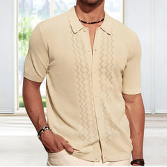 HEARUJOY - Summer New Men's Solid Color Short-Sleeved Cardigan Knitted Polo Shirt Retro Casual Fashion Trend Simple Slim Business Mens Tops