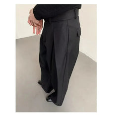 YICKYUE - Men's High-Waisted Wide-Leg Trousers with Pleated Detail Casual Pants