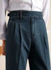 HEARUJOY - Naples Loose Washed High Grade Business Pant Men Dress Trouser High Quality Cotton Blend Double Pleated Jeans Straight Leg Pant