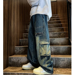 Hearujoy New Streetwear Patchwork Jeans Cargo Pants Loose Plus Size Wide Leg Pants Harajuku Casual Denim Pants Men Clothing Y2K