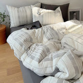 YICKYUE - 100% Cotton Stripe Style Bedding Set Duvet Cover Flat Sheet Pillowcase Minimalist Bedding Set for All Seasons Twin Queen King