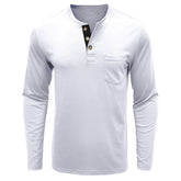 HEARUJOY - Spring New Fashion T Shirt Men Basic O Neck Button Long Sleeve T-Shirts Casual Solid Color Breathable Henley Top Tees