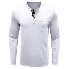 HEARUJOY - Spring New Fashion T Shirt Men Basic O Neck Button Long Sleeve T-Shirts Casual Solid Color Breathable Henley Top Tees