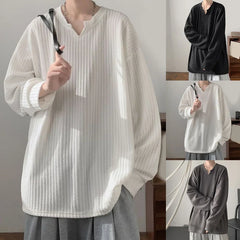 HEARUJOY - Casual T-Shirt Long Sleeves Shirt Perfect For All Seasons Loose Fit Design Slight Stretch Fabric Solid Pattern T-Shirt