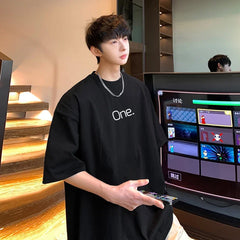 YICKYUE - T Shirt Oversized Cotton For Men White Men's Summer Letter Print T-shirts Male 5XL Casual Wear Tee Shirts Big Size Tshirts