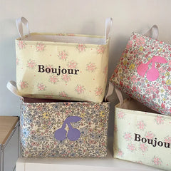 YICKYUE - Fabric Storage Basket Folding Washable Portable Storage Basket Printed Portable Dormitory Office Snacks Beauty Clothes Storage B