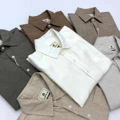 HEARUJOY - Summer Men's Cotton Linen Shirts With Chest Pocket Sold Color Harajuku Blend Simple Long Sleeved Loose Oversized Casual Shirt