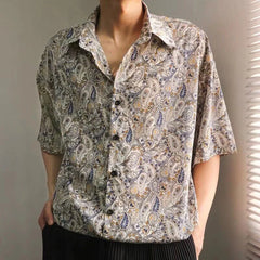 HEARUJOY - Mens Shirt Cashew Flower Print Shirt Summer Fashion Daily Versatile Outdoor Vacation Short-Sleeved Top Men'S Clothing 2025 New