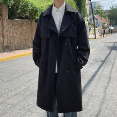 Hearujoy Autumn trench coat mens Korean style Male Streetwear Windbreaker Trenchcoat Men Solid coats for men Casual Loose Long Overcoat