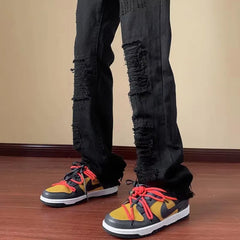 HEARUJOY - Spring and Autumn New White Pants Men's Design Sense American High Street Hip Hop Fake Piercing Jeans Micro Pull Pants