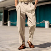 HEARUJOY - Men's Clothing Formal Mid-waist Buttoned Straight Plain Comfortable Outdoor Daily Outing Fashionable Trousers