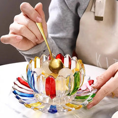 YICKYUE - European Style Light Luxury Dish with Petals Hand-painted Colorful Ice Cream Dessert Bowl Glass Cup Milk Oat Breakfast Dish Set