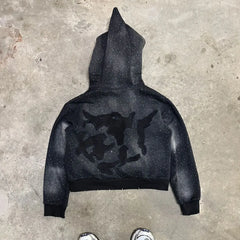 Hearujoy Y2K New Flash Diamond Hoodie American Retro Letter Embroidered Oversized Sweatshirt Men’s Hip Hop Gothic Punk Loose Sports Shirt