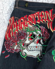 Hearujoy Goth Hip Hop Oversized Skull Embroidery Pattern Y2k Baggy Jeans New Men and Women Straight Black Jeans Retro Casual Denim Pants