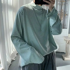 HEARUJOY - Turtleneck High Collar T Shirt For Man Striped Top Bulk With Wholesale Men's Clothing Long Sleeve Quotes Full Xl F Pullover