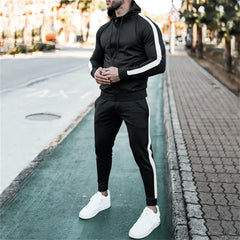 YICKYUE - Men'S Casual Sports Suit Patchwork Color Block Sweatshirt Trendy Fashion Sports Two Piece Men Ensemble Homme
