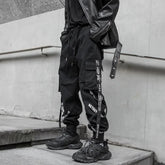 Hearujoy Techwear Cargo Pants Men Joggers Black Cargo Trousers for Men Jogging Japanese Streetwear Hip Hop Hippie Gothic Ribbon
