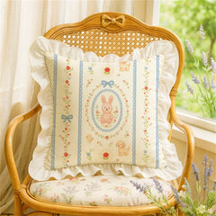 YICKYUE - Korean Romantic Pillow Girl's Heart Washed Cotton Ruffled Cushion Cover Core Car Sofa Carto Rabbit Floral Pillow 45cmx45cm