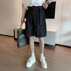 Hearujoy Trendy Men's Shorts Lace-up Solid Color Male Bottoms Pocket 2024 Summer Loose Temperament Knee-length 9C6440