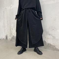 HEARUJOY - Men Culottes Y2k Double-Layer Breasted Design Harem Casual Pants Streetwear Trend Outdoor Wide-Leg Pants Men'S Clothing