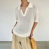 HEARUJOY - Summer New Men's Solid Color Hollow Short Sleeve T-shirt American Retro Fashion Trend Loose Simple Breathable Men's Tops