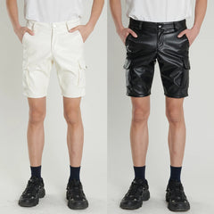 Hearujoy New Solid PU Leather Pants Casual Men's Short Leather Pants Summer Fashion Club Punk Rock Shorts for Men Street LGBT Clothing