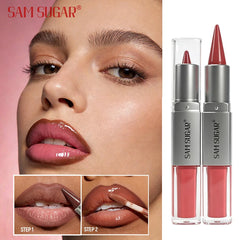 YICKYUE - 2 in1 Tapered Gradient Lipliner Pen Nude Brown Mirror Glass Lip Gloss Waterproof Lip Contour Matte Lip Liner Non Stick Makeup