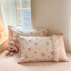 YICKYUE - French Pastoral Princess Style Duvet Cover Set New Ruffles Lace Flowers Bow Bed Sheets Set For Girls Luxury Bedding Set