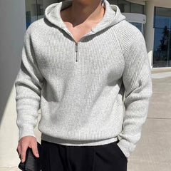Hearujoy Mens Casual Knitted Hoodie 2024 New Autumn Winter Genderless Loose Soft Comfortable Solid Color Knitted Hooded Sweatshirt Unisex