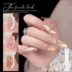 YICKYUE - 1-12pcs WS Autumn Winter Nails Halloween Nails Pink Gold Cat Eye Gel Nail Polish Y2K Nails Golden Porcelain Glass Bead Nail Art