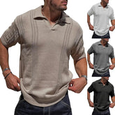 HEARUJOY - Summer New Fashion Men's Knit POLO Shirt Short Sleeve V-neck Loose Solid Color Hollow Men's Jacket