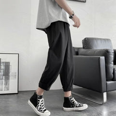 HEARUJOY - Summer Loose Solid Color Thin Men's Casual Harem Pants Harajuku Fashion Aesthetic Korean Style Designer Male Cropped Trousers