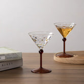 YICKYUE - Retro Colorful Polka Dots Glass Cup Transparent Cocktail Glasses High Footed Cocktail Champagne Glasses Home Bar Party Drinkware