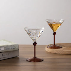 YICKYUE - Retro Colorful Polka Dots Glass Cup Transparent Cocktail Glasses High Footed Cocktail Champagne Glasses Home Bar Party Drinkware