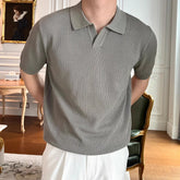 HEARUJOY - Casual Outings Short Sleeve Knitted Top Loose Fit Short Sleeve Top Fashion Male Clothing Slight Stretch Fabric