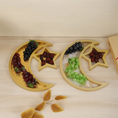 YICKYUE - Star Moon Crafts Home Ornament Wooden Festival Decoration Fruit Tray Jewelry Storage Plate Dessert Display Stand Holder
