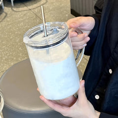 YICKYUE - 1pc 1L Large Glass with Lid and Straw Heavy Duty Glass Water Cup Iced Coffee Cups Drinking Mugs Summer Winter Drinkware Gifts