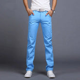 HEARUJOY - Slim Fit Straight Leg Pants Men's Color Casual Trousers Autumn Season Cotton 00% Pure Color Youthful Vitali Sle