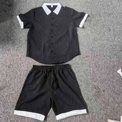 HEARUJOY - Fashion Patchwork Men's Suit Short Sleeved Shirt And Shorts Two-piece Set 2025 Summer Loose Casual Sports Outfits For Man