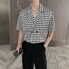 HEARUJOY - Summer Short-sleeved Shirts Men Fashion Retro Plaid Shirts Men Streetwear Korean Loose Casual Shirts Mens Dress Shirts M-XL