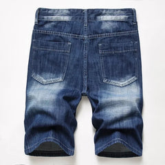HEARUJOY - Ripped Denim Knee Length Men's Jeans Straight Shorts Mens Fashion Summer Denim Short Pants Bermuda Cotton Casual Jeans Plus Size