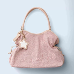 YICKYUE - Autumn Winter Embroidered Leopard Print Tote Bag Single Shoulder Star Mirror Pendant Y2K Trendy Women's Handbag Casual Travel
