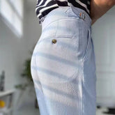 HEARUJOY - Fashion Men's Italian Style Naples Suit Pants Blue Stripes Seersucker High Waist Paris Buckle Trouser England Business Casual Pa
