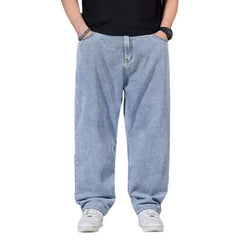 HEARUJOY - Oversize Jeans Men Spring Autumn Casual Loose Straight Denim Pants Plus Size Wide Leg Elastic Waist Trouser Clothing For Fat Man