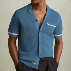 HEARUJOY - Summer New Men's Sexy Hollow Knitted Short Sleeve Shirt Retro Fashion Trend Casual Simple Loose Seaside Vacation Men's Tops