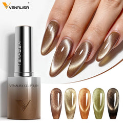 YICKYUE - Venalisa TPO Free Hema Free 10ml Winter Nails Warm Coffee Cat Eye Nail Gel Polish Magnet Soak Off UV LED Semi Permanent Nail Gel