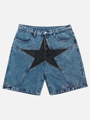 Hearujoy High-end star pattern jeans Y2K wide-leg trend casual denim shorts retro American style Harajuku fashion casual loose jeans