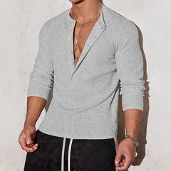 HEARUJOY - Men's Waffle Henley 5 Buttons Stylish Long&Short Sleeve T-Shirt Casual Slim Fit Tee